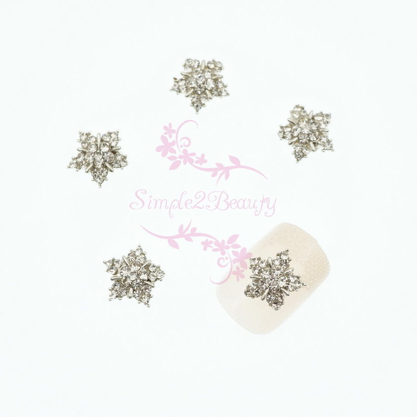 20 Nail Art Jewelry Snowflake Crystal Rhinestones Xmas Alloy Charms 3D DIY Decor