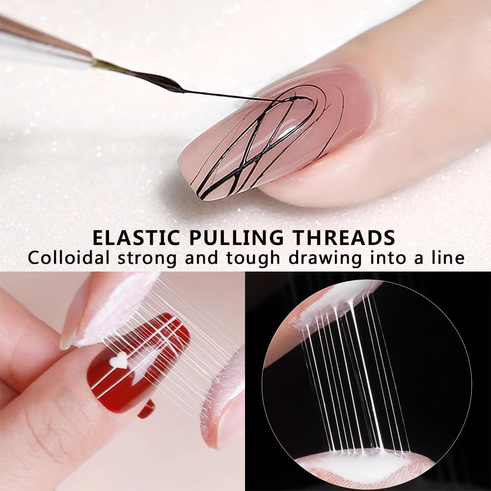 6 Colors Spider Gel Set, Elastic Drawing Spider Gel with Nail Art Brush, White B