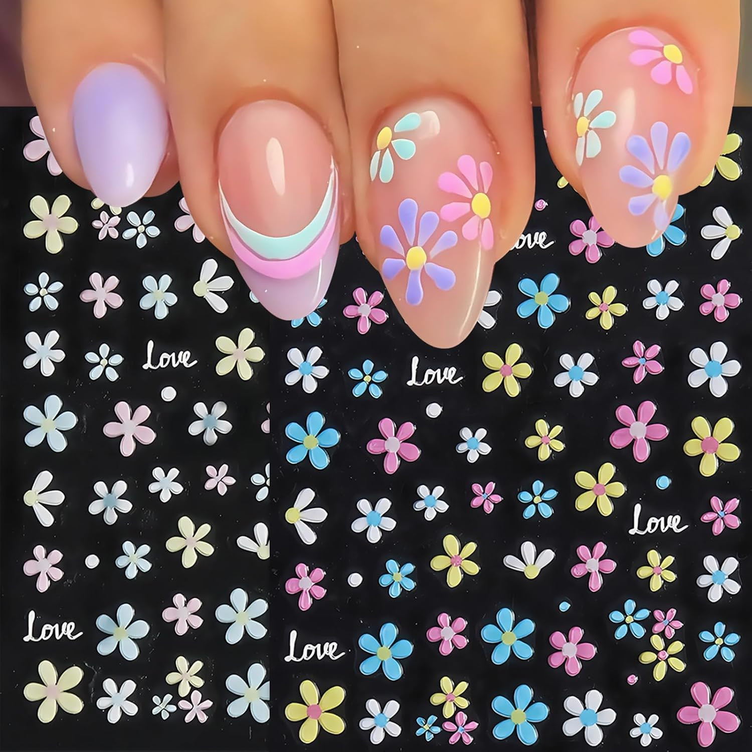 Flower Nail Art Stickers Decals 5D Flowers Nail Stickers Summer Daisy Sunflower