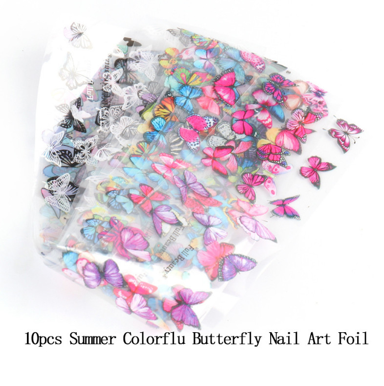 10Pcs Colorful Beautiful Butterfly Nail Art Transfer Foil Sticker Manicure 1789