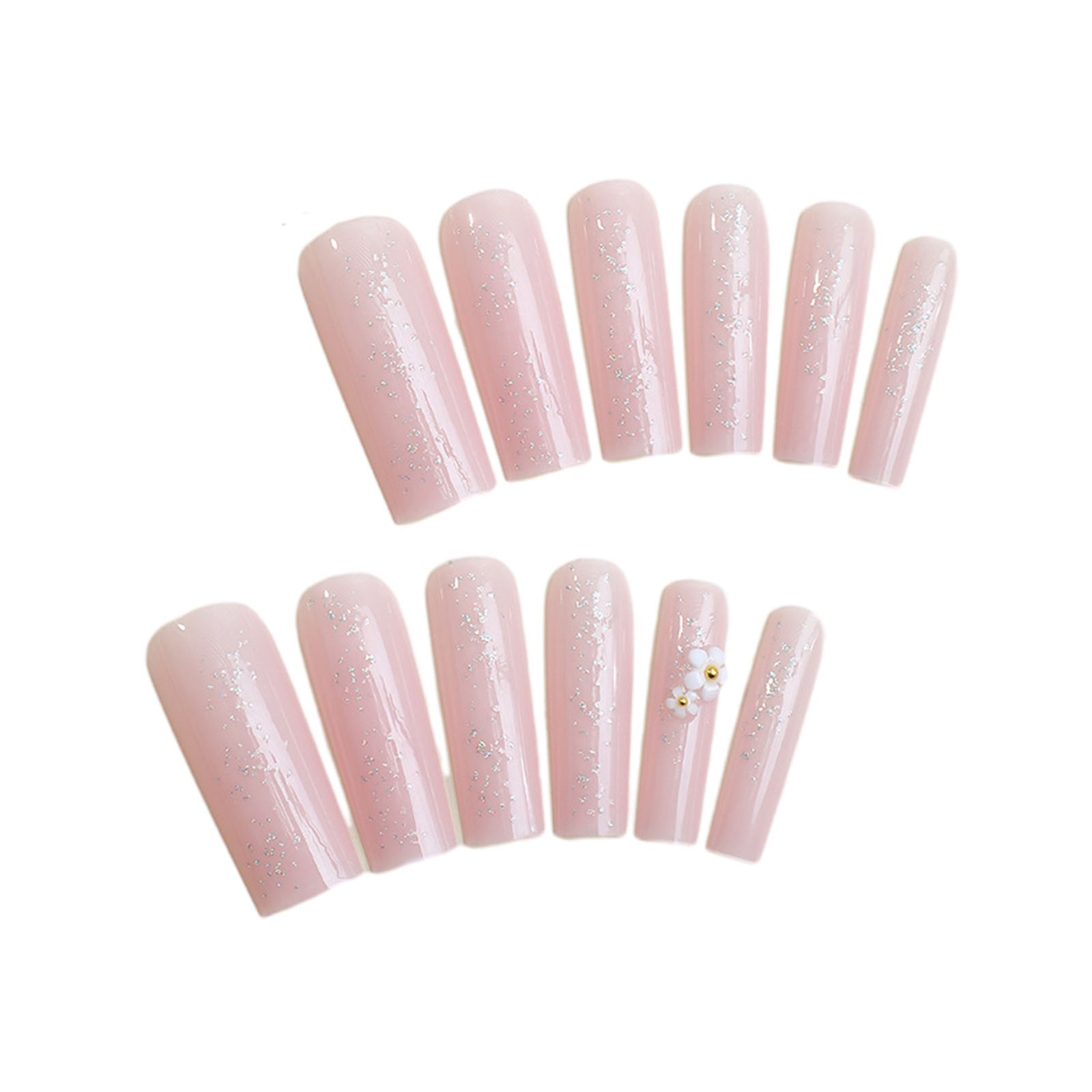 Elegant Long Nail Art Decals Silver Rhinestone Flower Butterfly Design 24 Pieces