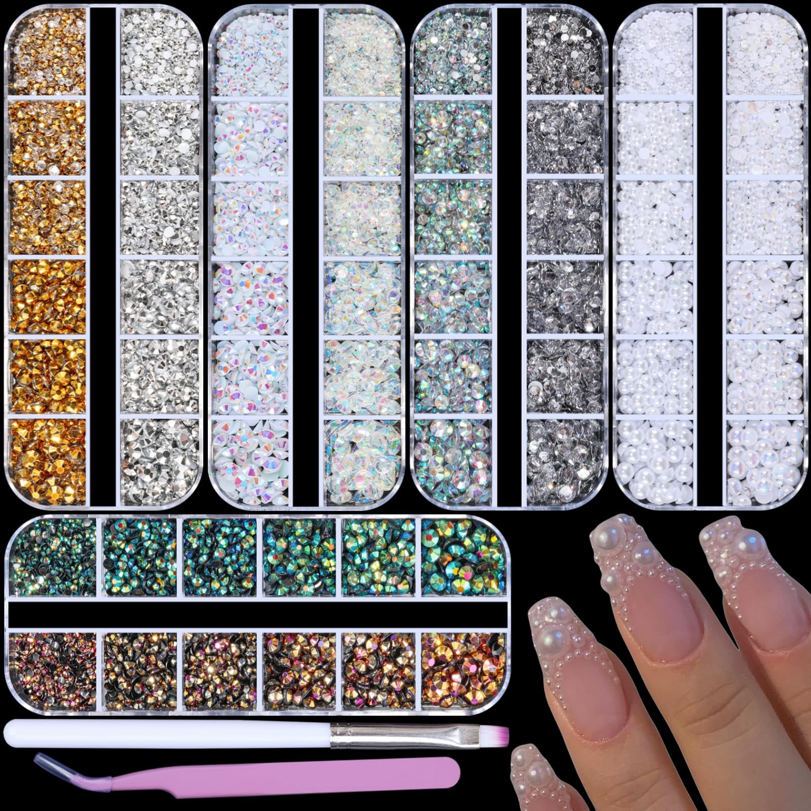 Nail Art Rhinestones Crystals AB Flatback Rhinestones Stones Gems with Pick U…