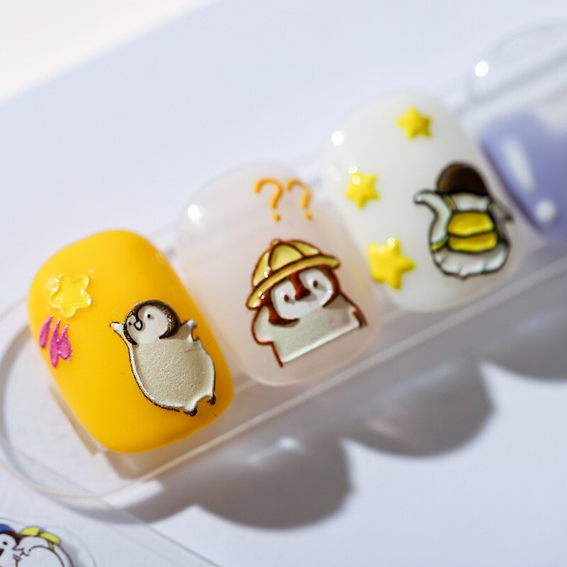 5D Penguin Nail Decal, Animal Cartoon Nail Decals, Embossed Nail Stickers (177)