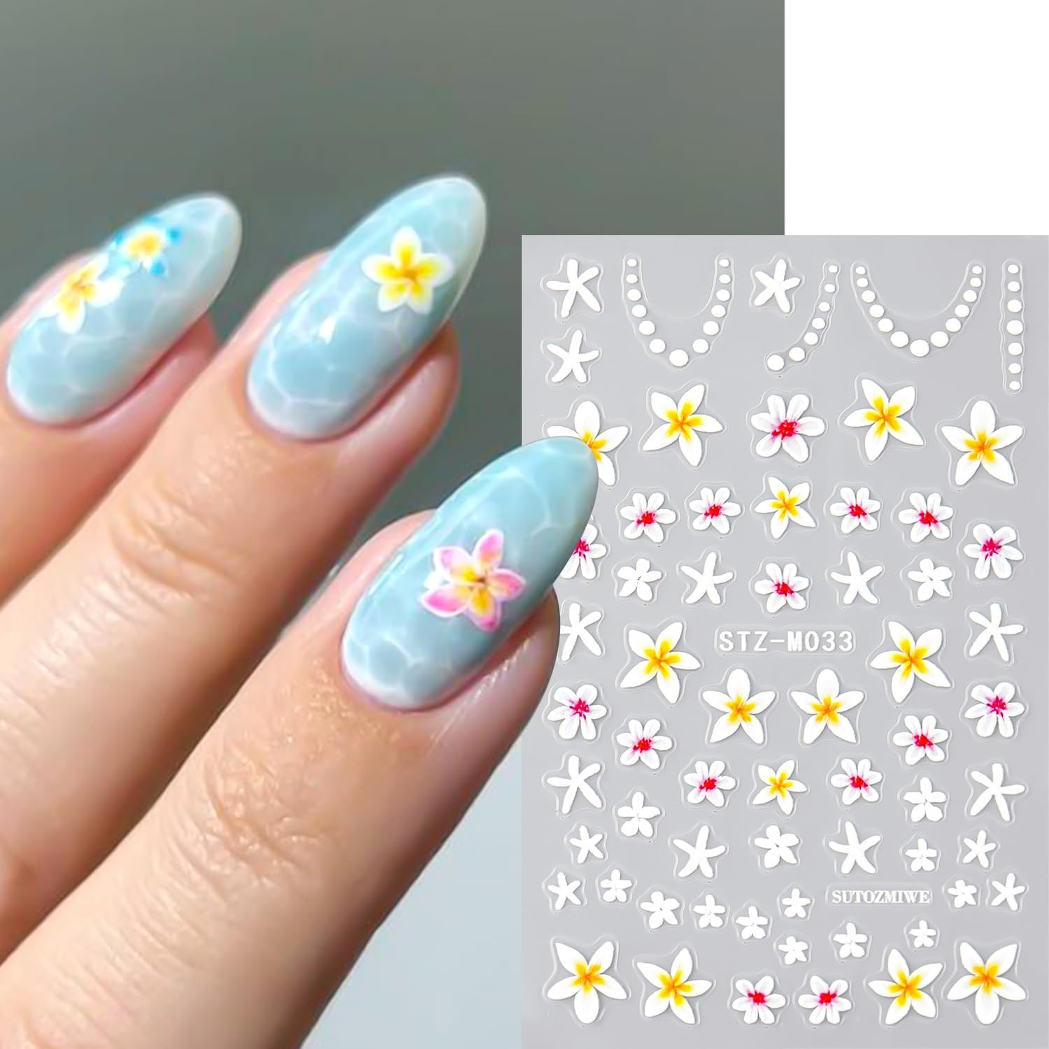 Flower Nail Art Stickers Decals 3PCS 3D Self-Adhesive Floral Nail Stickers | Fra