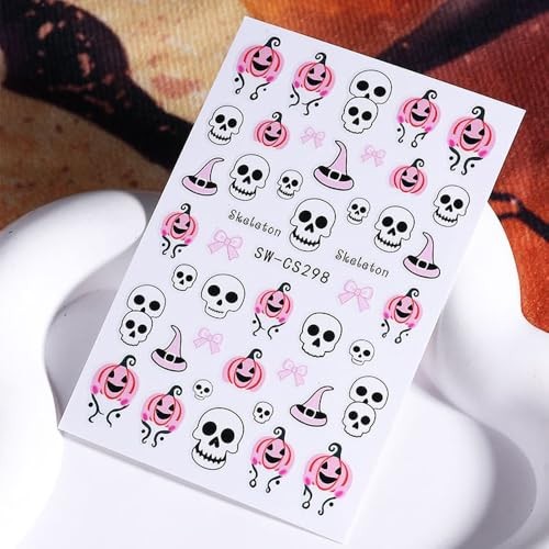 Halloween Nail Stickers 3D Self-Adhesive Nail Art – 3PCS Skull Bat Spider White