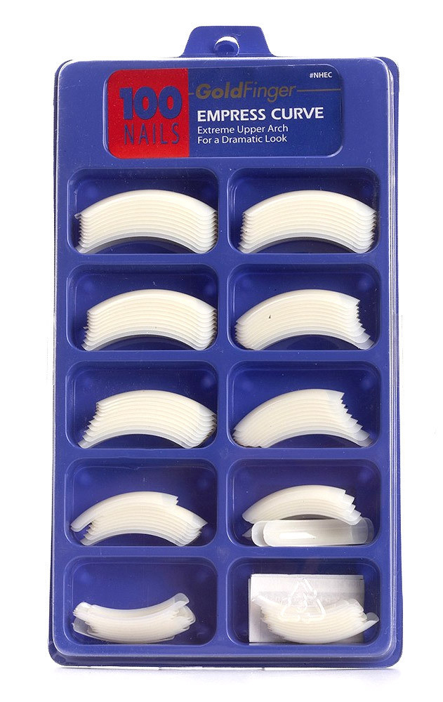 KISS GOLD FINGER EMPRESS CURVE WHITE 100 FALSE NAILS #NHEC LONG LENGTH FULL