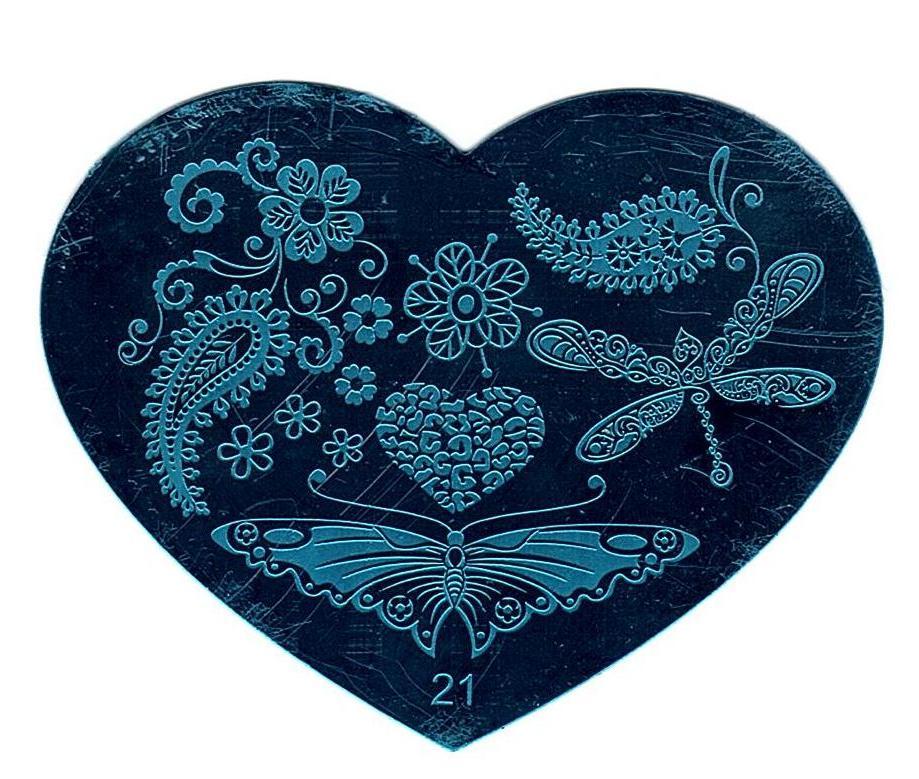 5 Pcs Love Heart Nail Art 5 9 13 17 21 Image Plates Stamper Scraper Set NEW