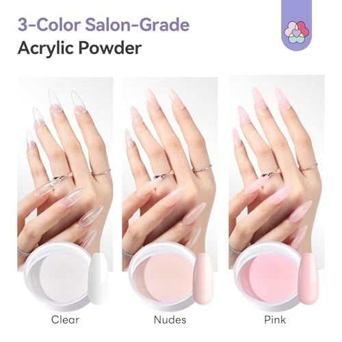 Acrylic Nail Kit for Beginners – Clear Pink Nude Powder, Liquid, Brush & Tools f
