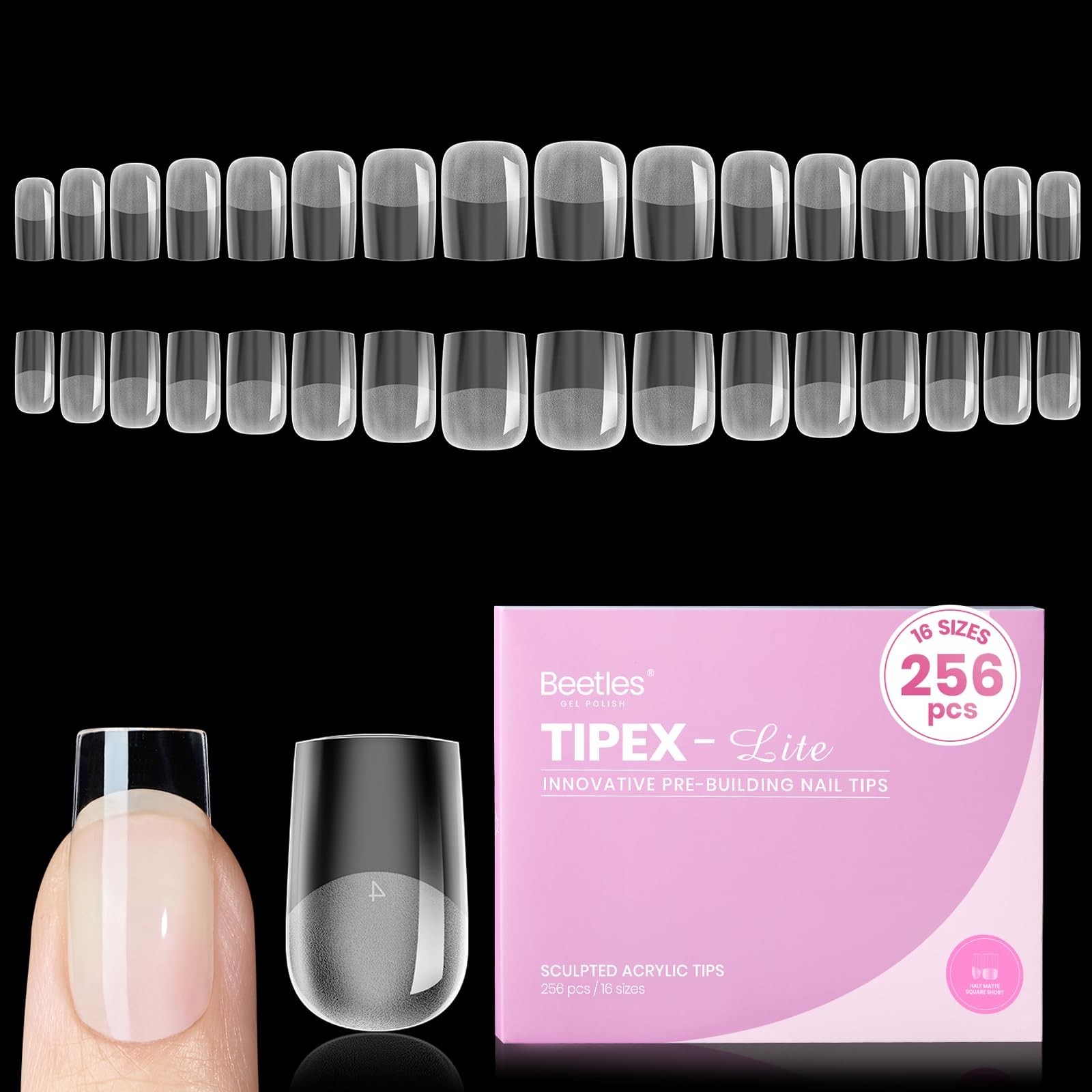 256pcs Short Square Nail Tips – No Builder Gel, 16 Sizes 00-14 for DIY Extension
