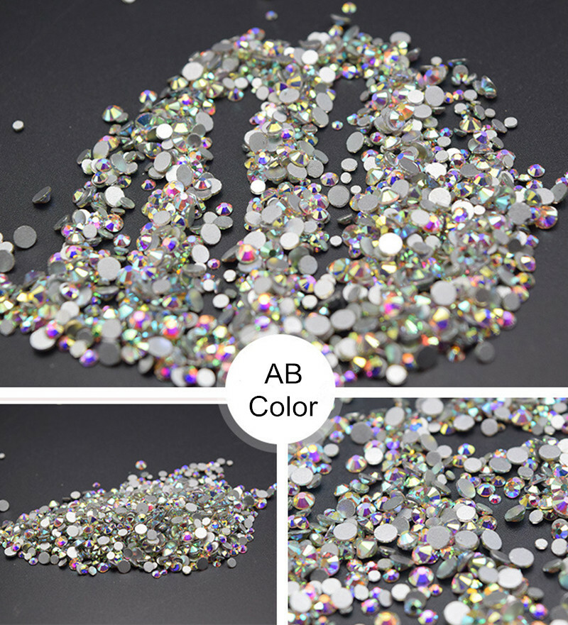 1440pcs Crystal Glass Flatback Rhinestones Glitter 3D Nail Art Gems Tips Decor