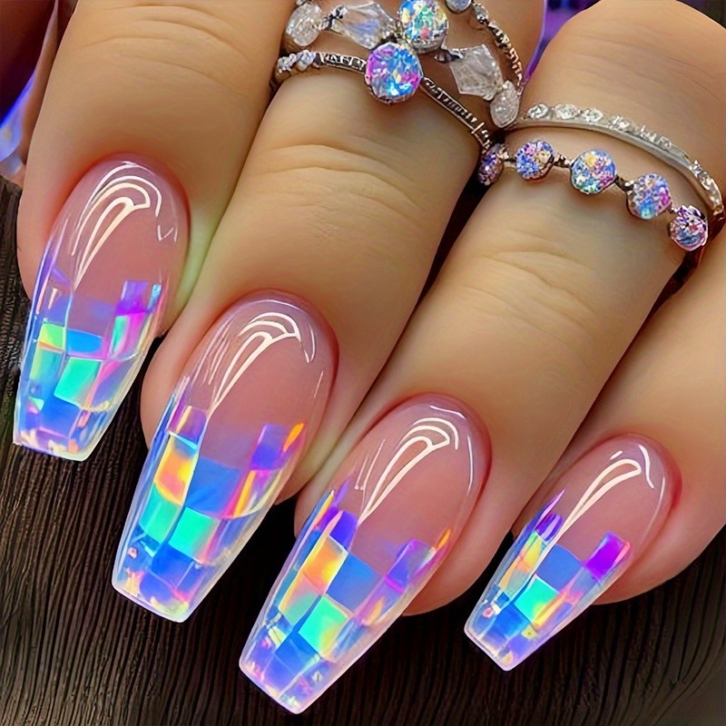 96PCS (4 Packs) Long Coffin Press on Nails Multi-Design Reusable False Nails