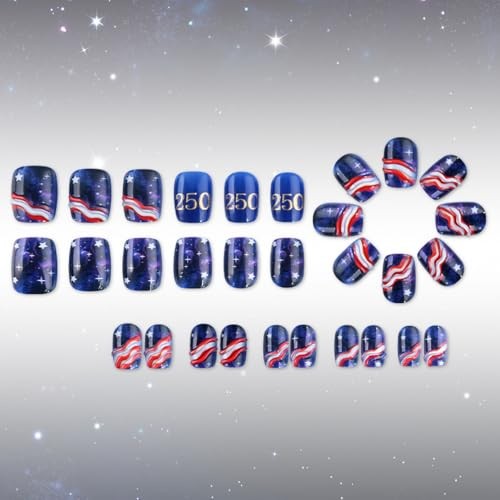 Independence Day Press on Nail Short Square Fake Nails Full Cover July4 Nails40