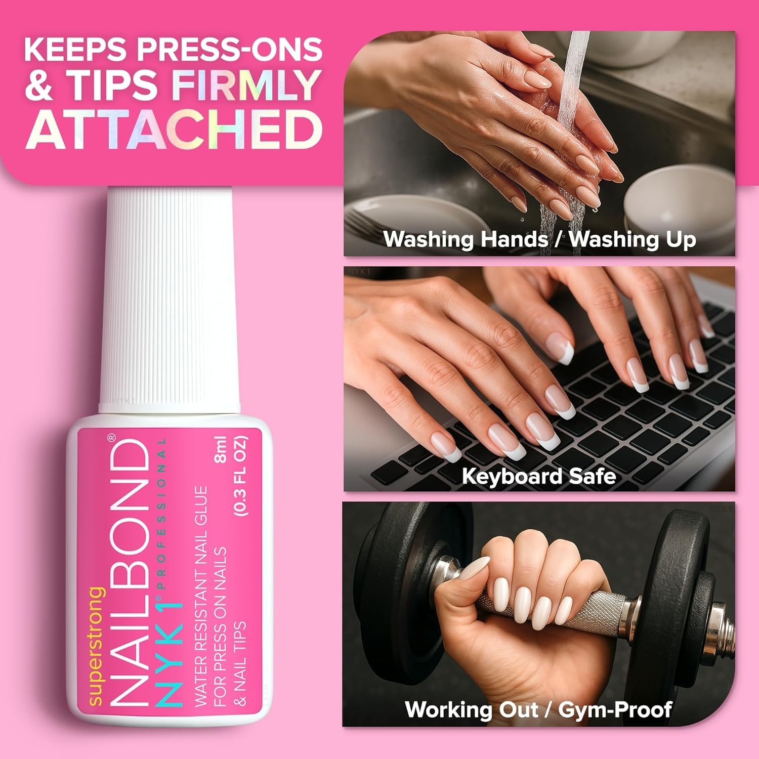 Super Strong Nail Glue 8ml Brush On Clear Fast Drying Water Resistant Formula