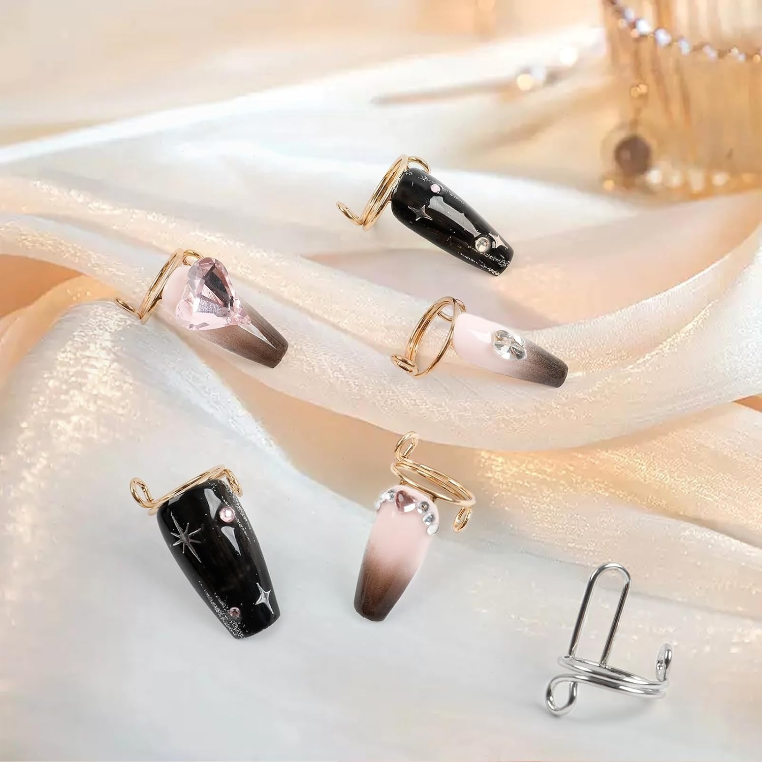 20Pcs Wudu Nail Rings with 120PCS Adhesive Nail Tabs Fingernail Rings Set