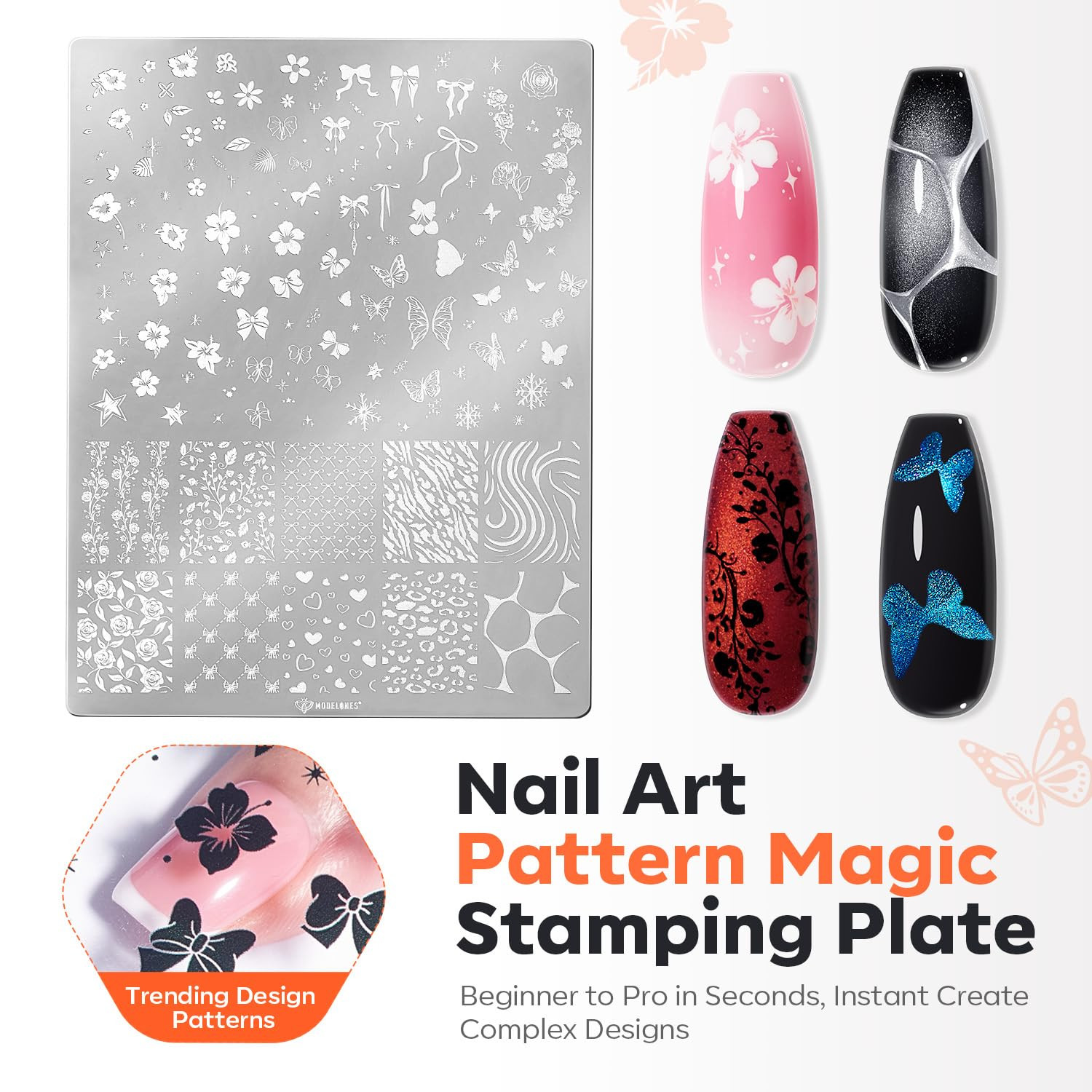 16 PCS Nail Stamping Plate Set, French Tip White Black Gel Polish | Gold Silver