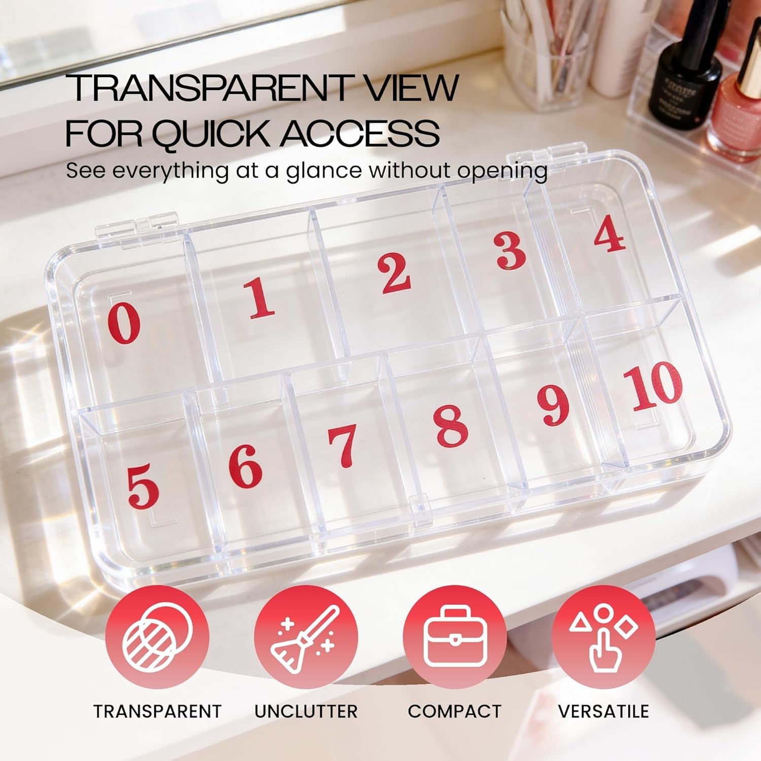 Clear 11 Compartment Nail Art Tip Organizer – Durable & Stylish Storage Case