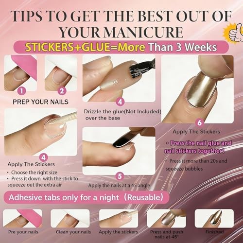 Short Almond Nails – Metallic Baby Pink – Glue – Chrome Press On