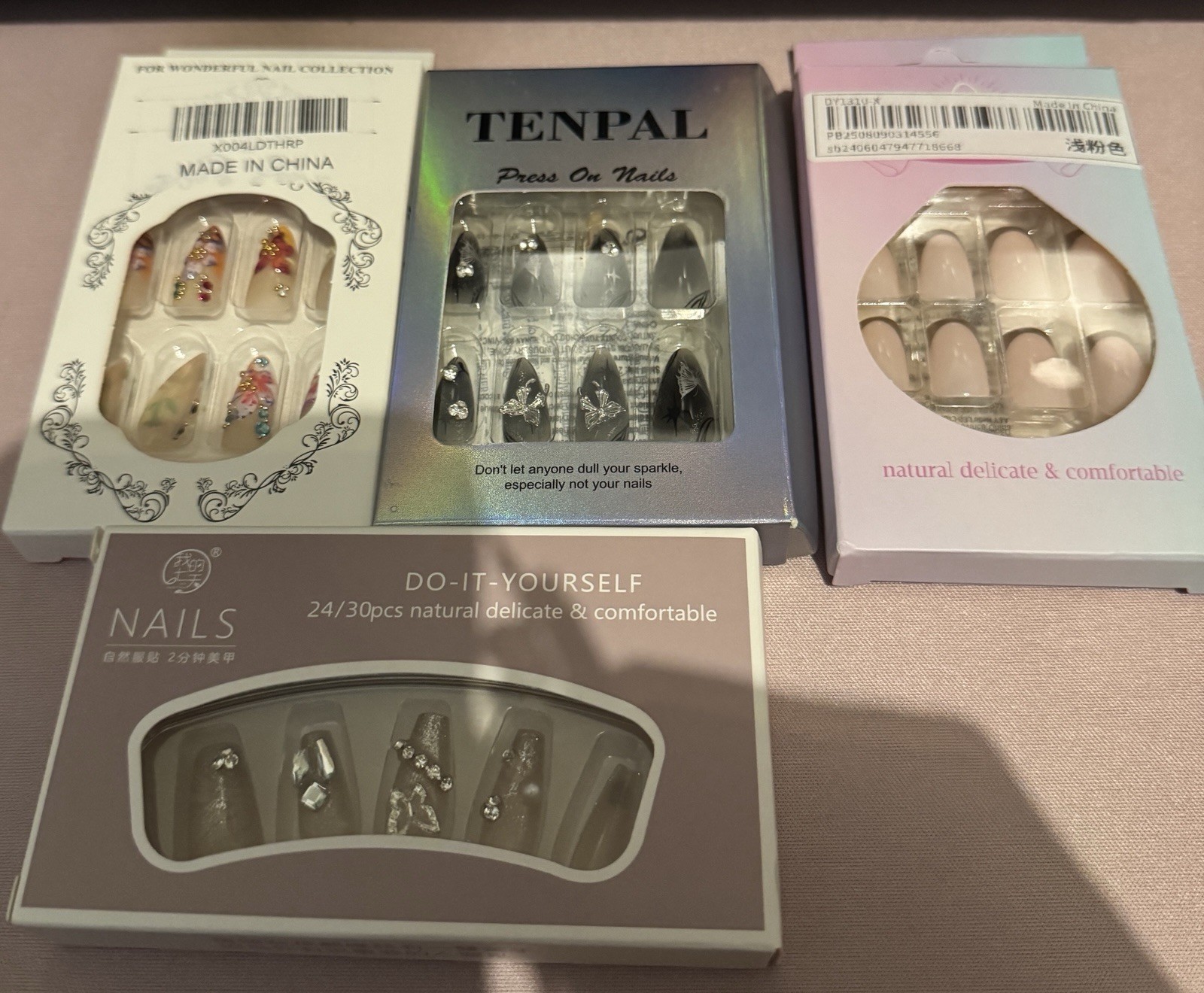 Press-On Nails Multicolor Acrylic Medium Coffin Almond Square Set