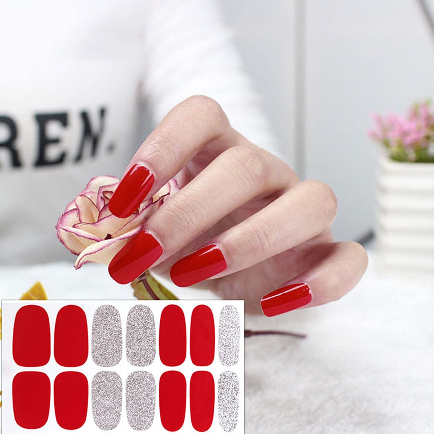 20 Sheets Nail Polish Strips Set 10pcs Solid Color Nail Strips and 10pcs Glit…