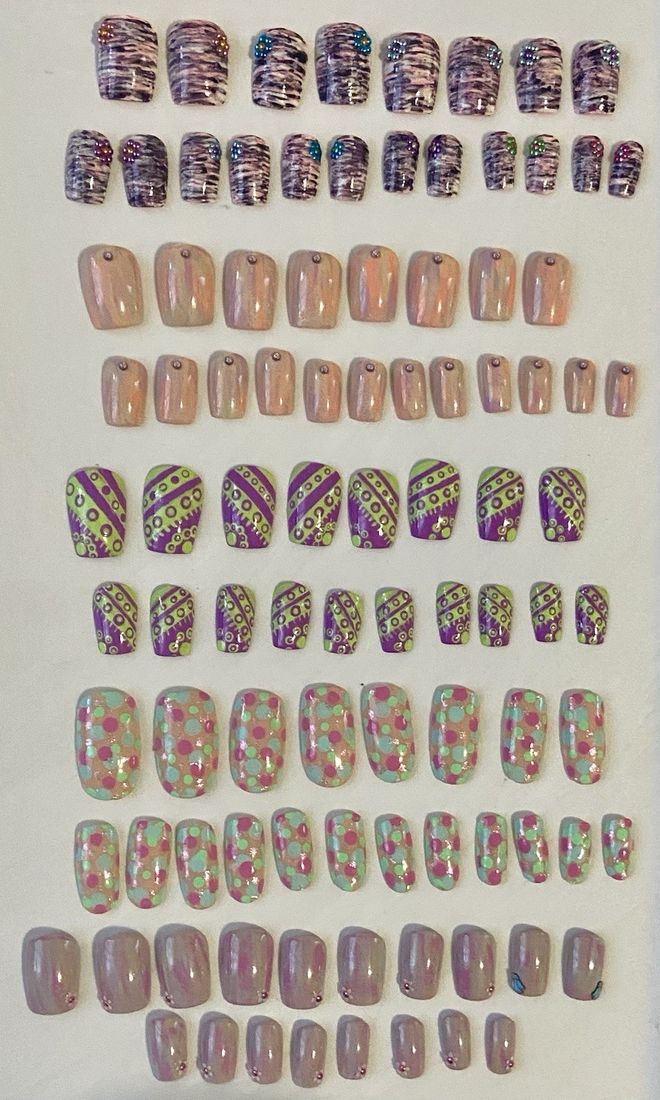 5 Sets Of Hand Painted Press On Nails – Spring Themed