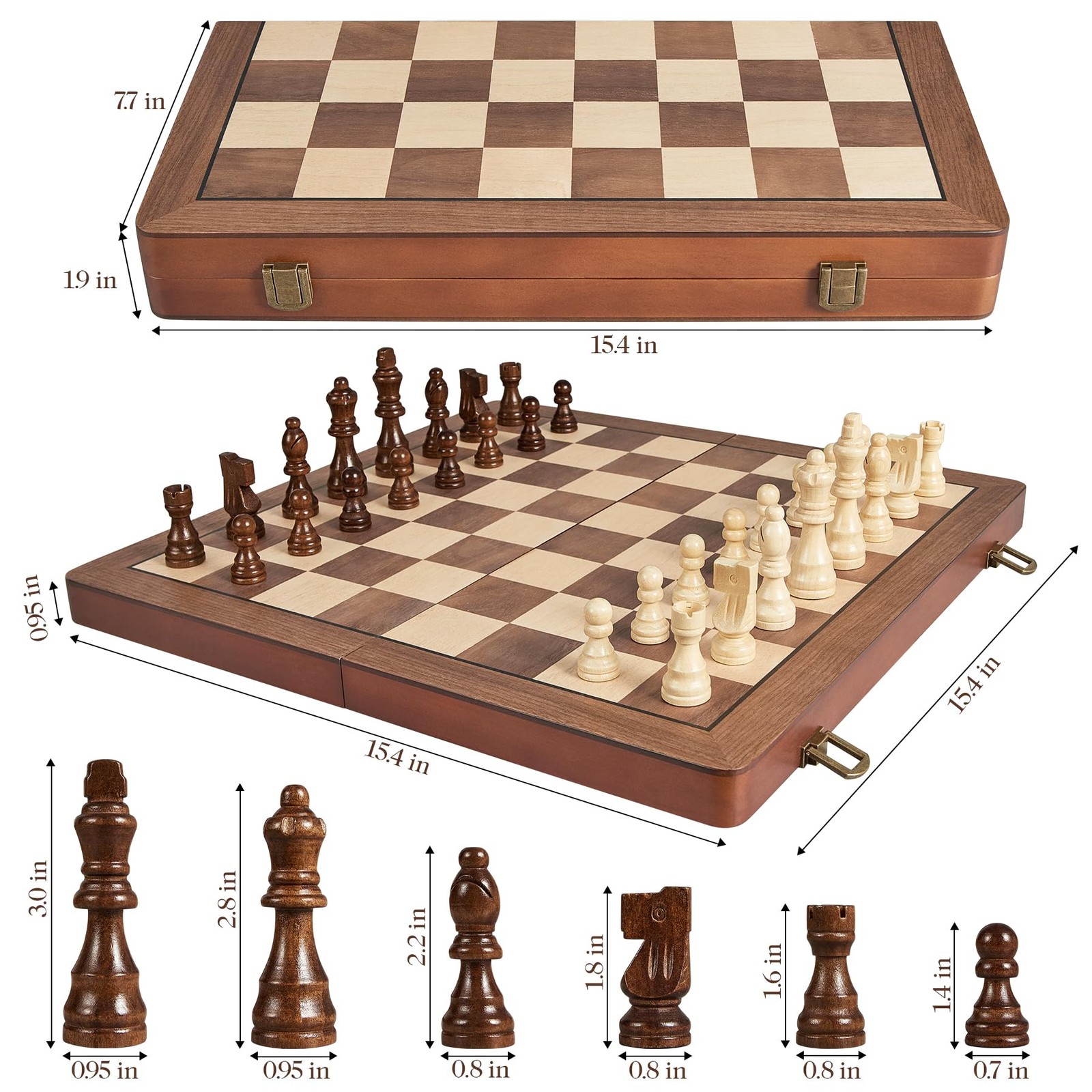 ELONGDI 15″ Wooden Chess Set with Magnetic 15.4 x x 0.95 inches, Walnut