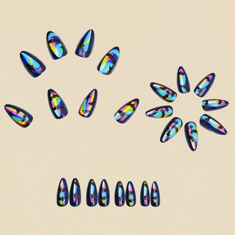 24pcs/set Halloween Fake Nail Pink Bat Ghosted Design ABS Materials False Nail