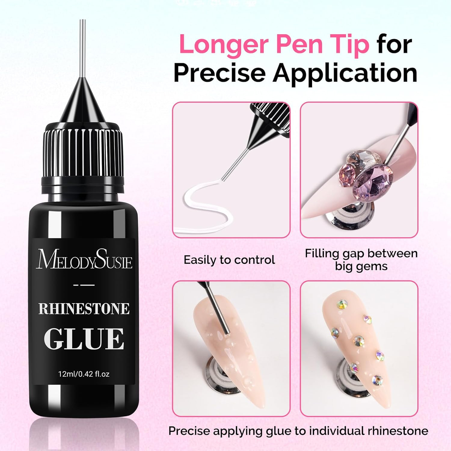 2Pcs Nail Rhinestone Glue, 3D Gel Nail Art Design Strong Adhesive Nail Gem Gl…