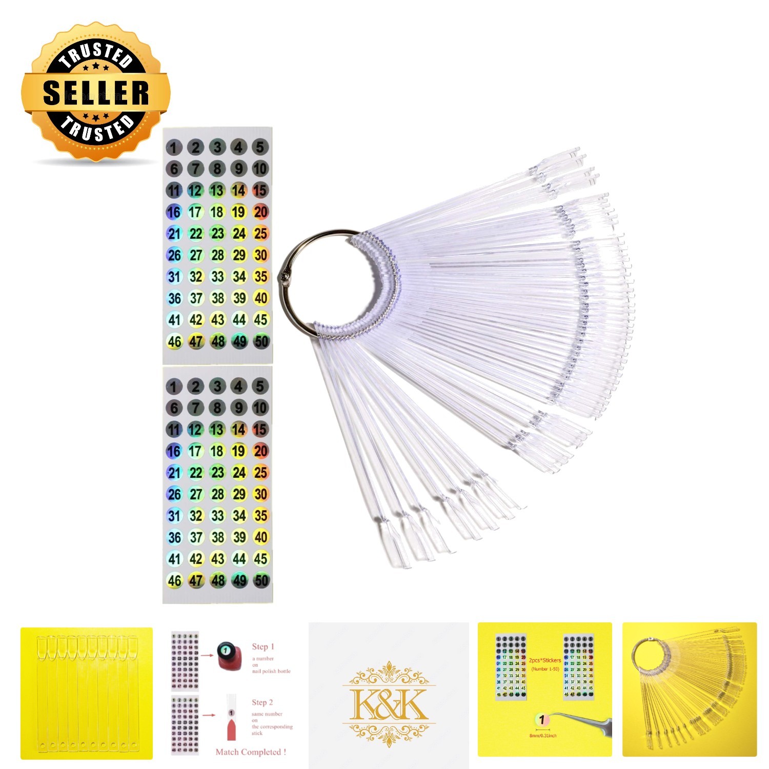 Transparent 50pcs Almond Nail Swatch Sticks with Display Ring – Art Must-Have