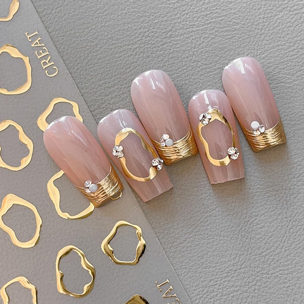 5D Embossed Metal Nail Art Stickers, 4Sheets Gold Silver Irregular Multicolor