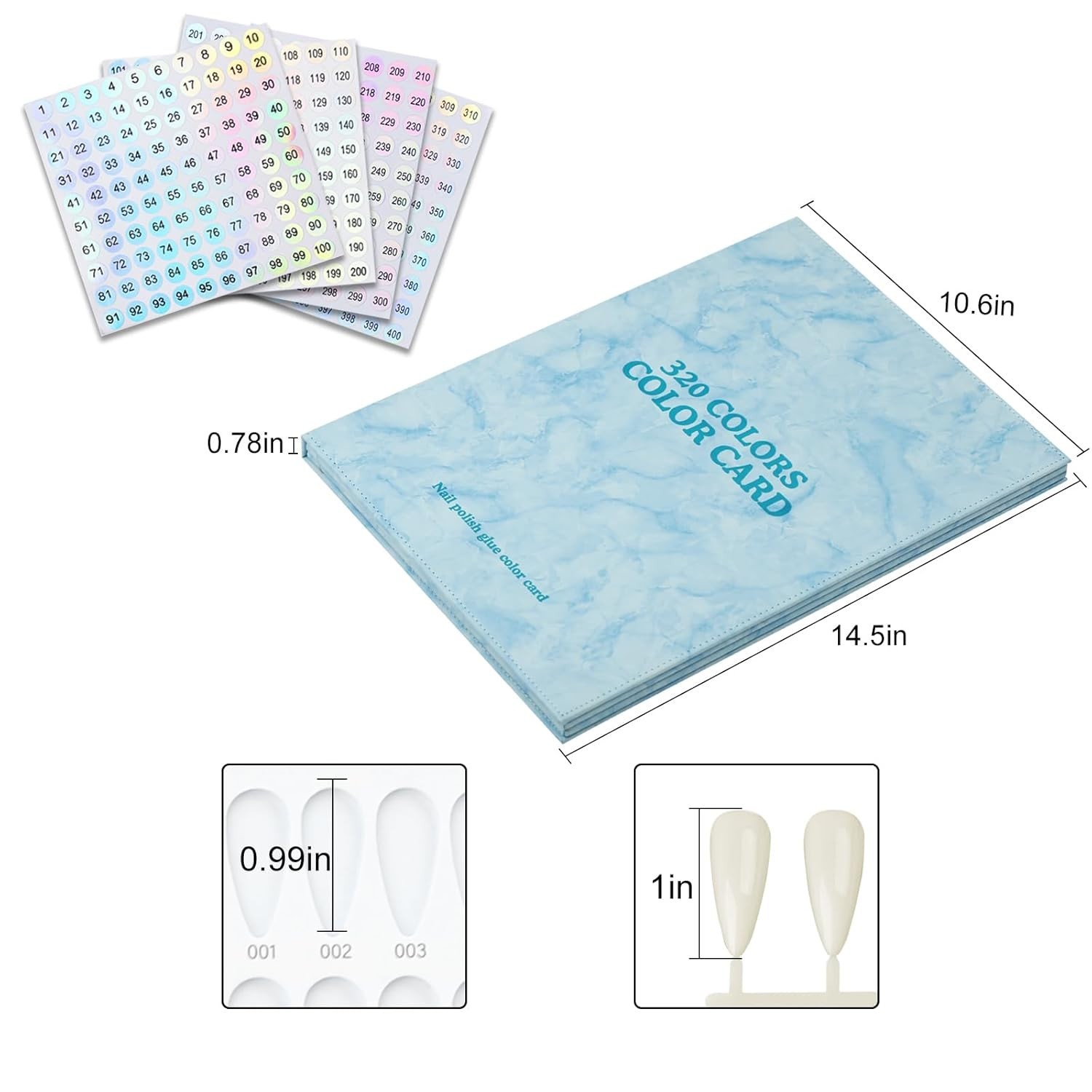 320 Nail Color Book,With 480 Flase Tips & 1-400 Number Sticker Labels,Leather Pr