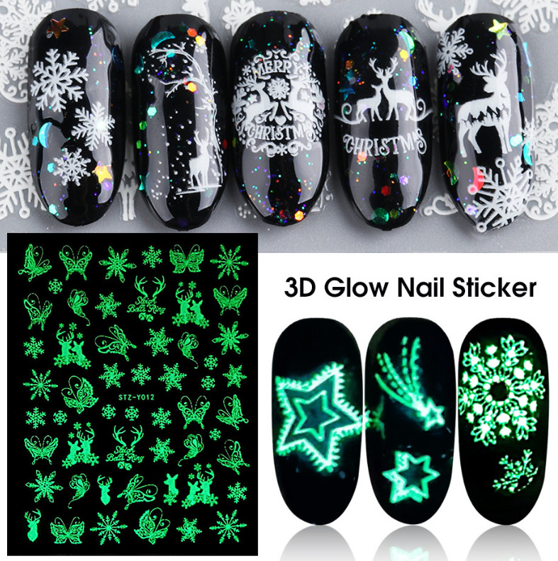 3D Nail Art Sticker Holographic Butterfly Christmas Snowflake Mermaid Tail NS38