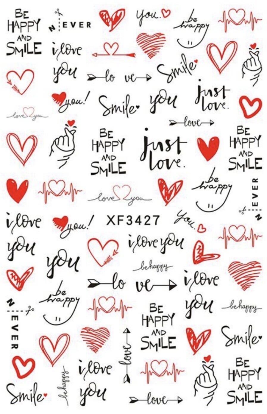 3D Nail Art Sticker Valentine Day Red Heart Love You Be Mine Decal Manicure 3427