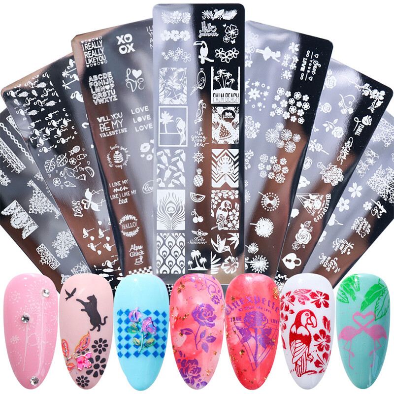 Reusable Nail Art Stamping Plates Flower Nail Stencils Template Gels Polish DIY⊥