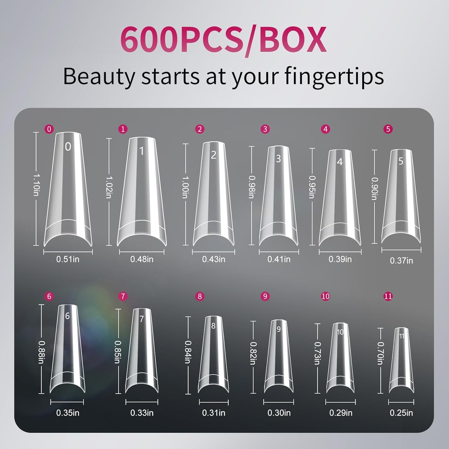 krofaue 600PCS Half Cover Coffin Nail Tips – Acrylic 12 Size Clear
