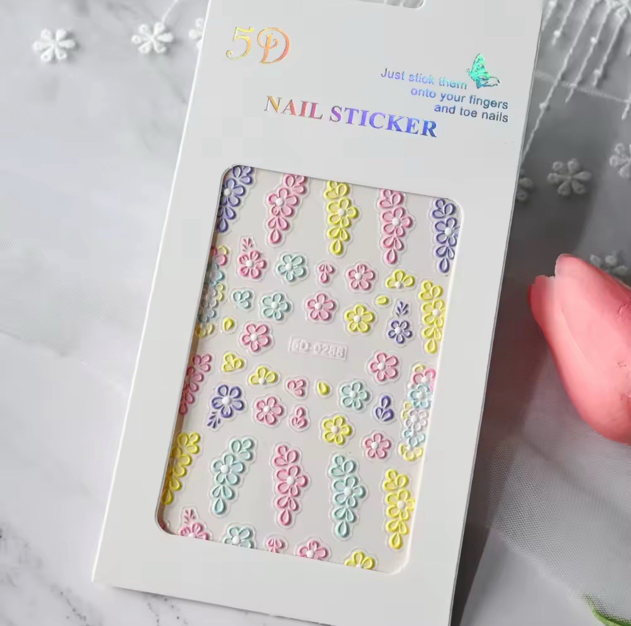 2PK 5D Embossed Flowers Nail Art Stickers Petals Decals Spring Summer Nail Decor
