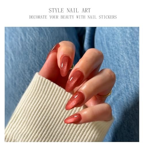 Gel Nail Stickers Glitter Cat Eye Semi Cured Gel Nail Orange Red Cat Eye