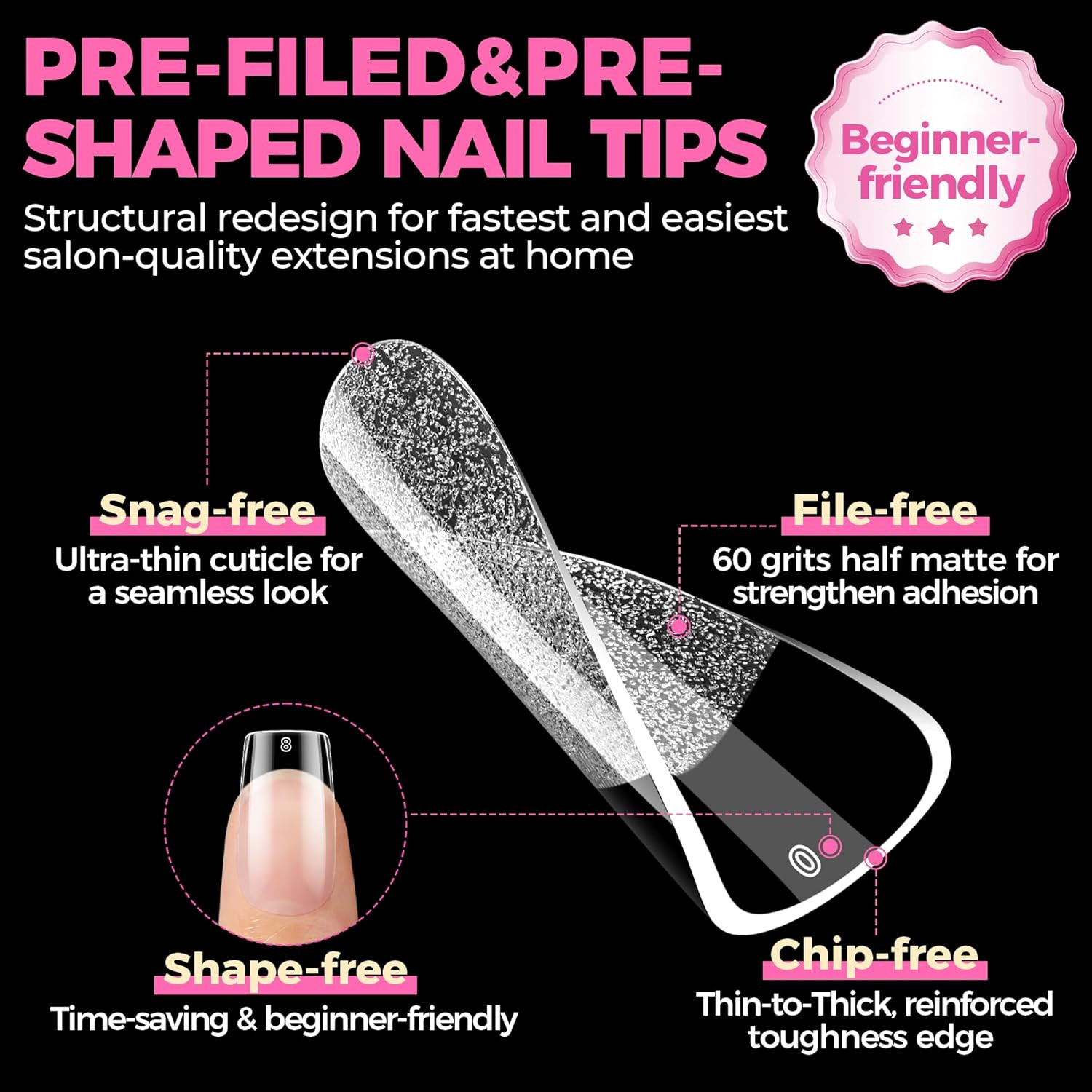 Nail Tips Square: 504PCS Short Square Nail Tips Pre Etched Gel Fake Nails Tips,