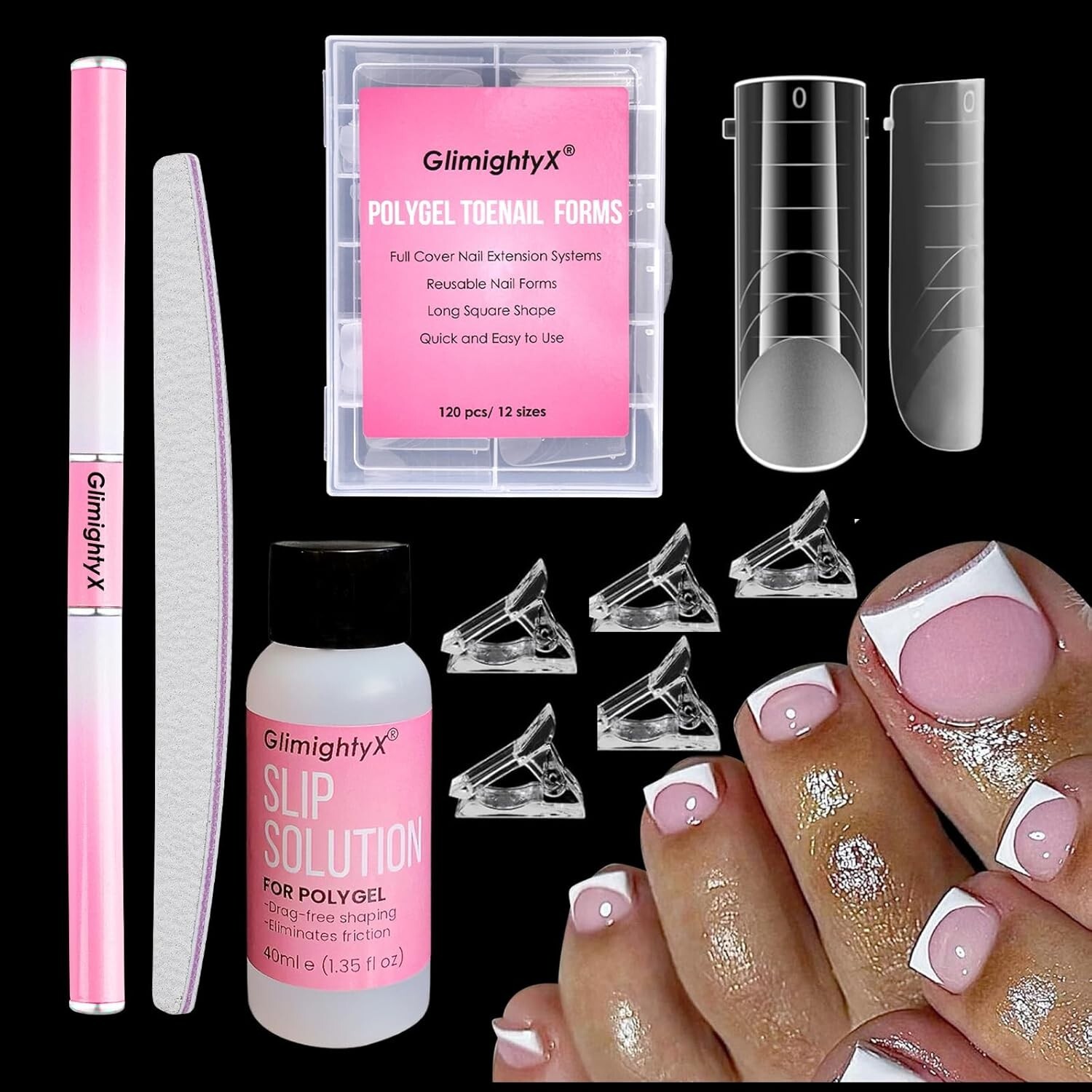Polygel Nail Forms Kit for Toes , Toenail Dual Forms Reusable for Polygel wit…
