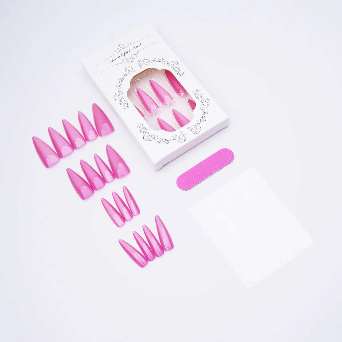 24pcs Long Pointed Red Cat Eye Press On Nails Sweet Cool Reusable Fake Nails
