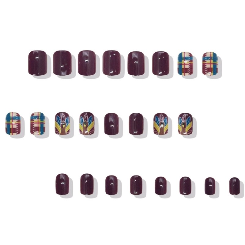 Festive Brown Checkered False Nail Cartoon Turkey Reusable Holiday Accessory
