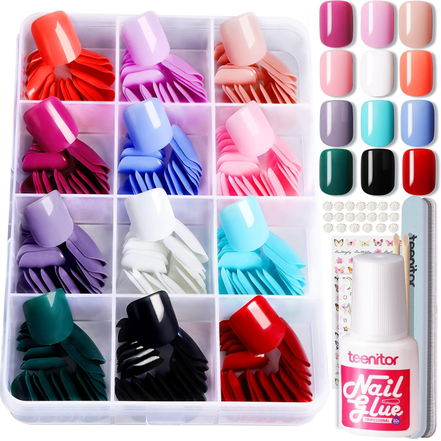 288 Pcs Short Square Press on Nails Artificial Acrylic False Nails W/ Nail Glue
