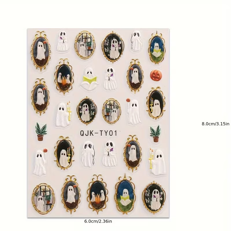 5D Ghost Nail Stickers Halloween Gothic Spooky Haunted Nail Art Decals
