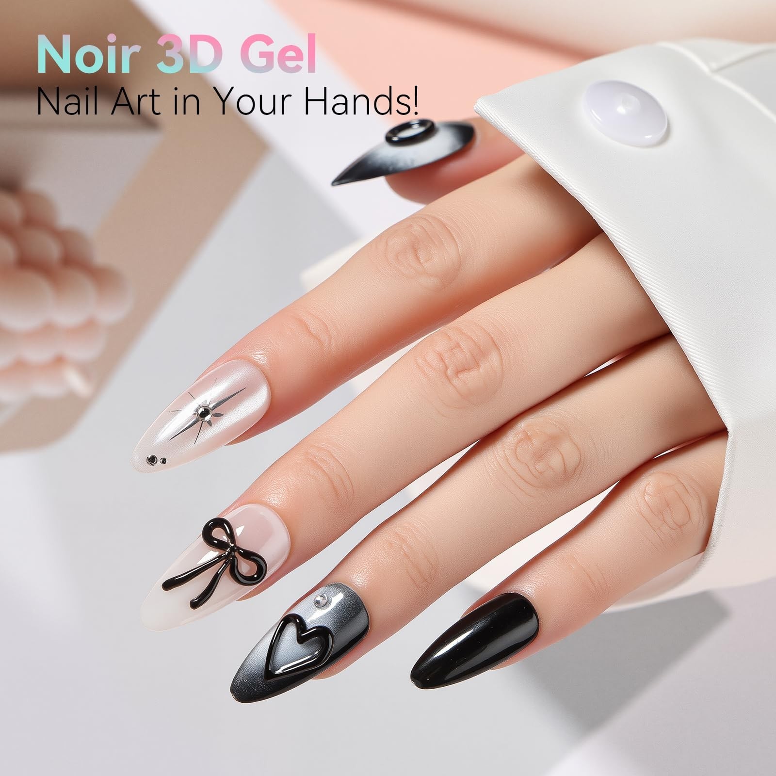 3D Gel Nail Art Set – Clear & Noir Sculpting Gel for DIY Nail Designs, Easy-Sque