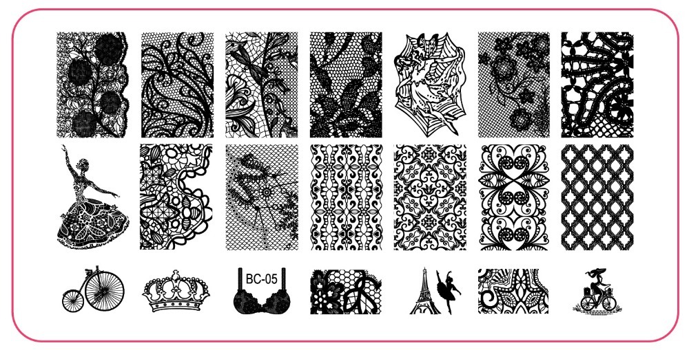 BC-05 Stamping Nail Art Image Plate Design Rectangle XL Stencil metal