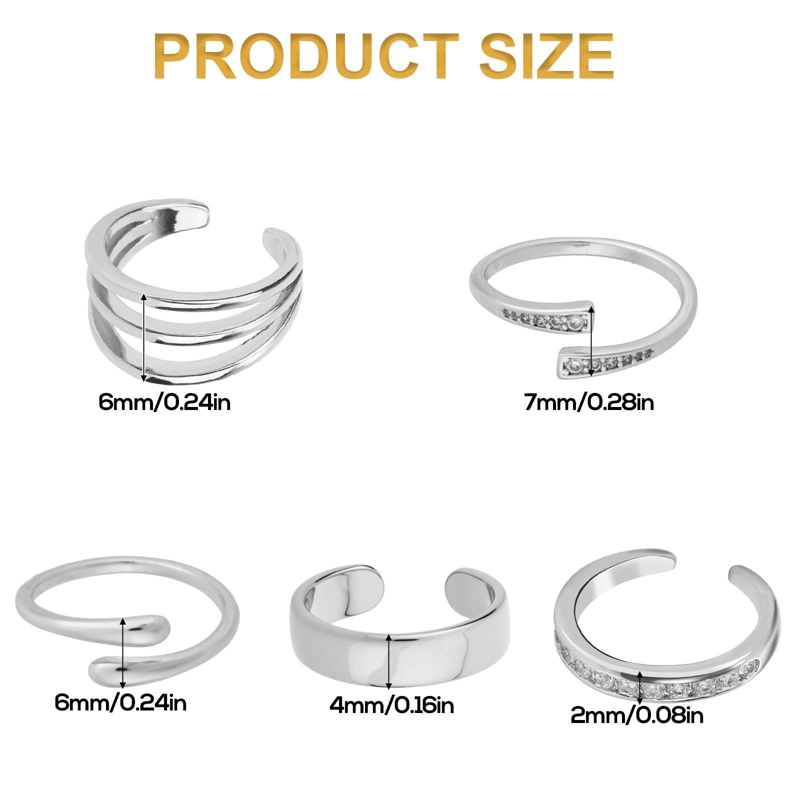 5pcs Toe Rings for Women, 5 Styles Non-Tarnish Open Band Adjustable Band Toe …