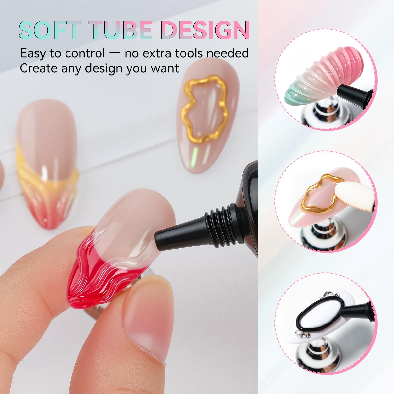 3D Nail Gel Set – 2 Pcs Clear & Black Sculpting Gel for DIY Nail Art, Rhinestone