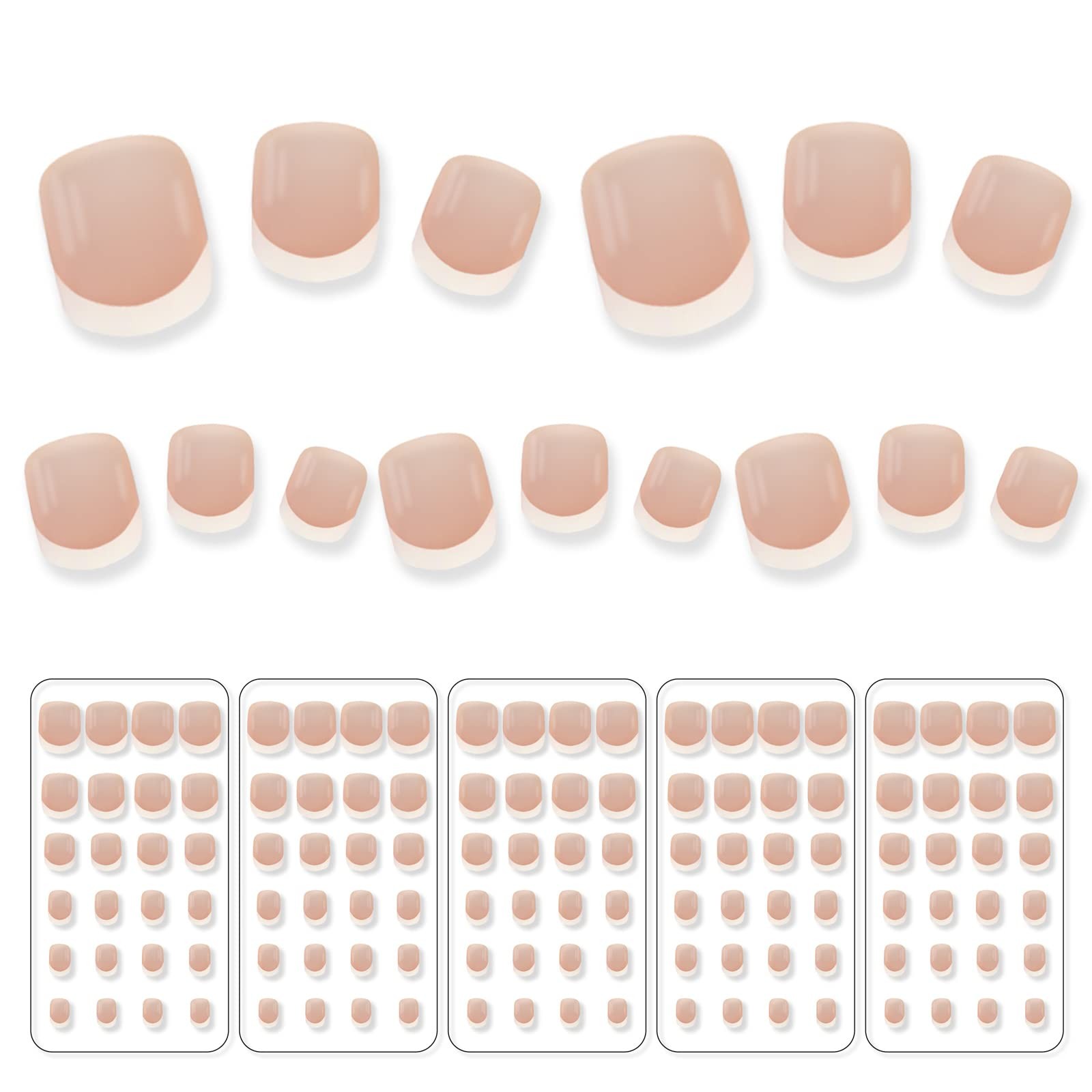 120pcs Child Fake Nails Nude French Natural White Tips Short Round Press On N…