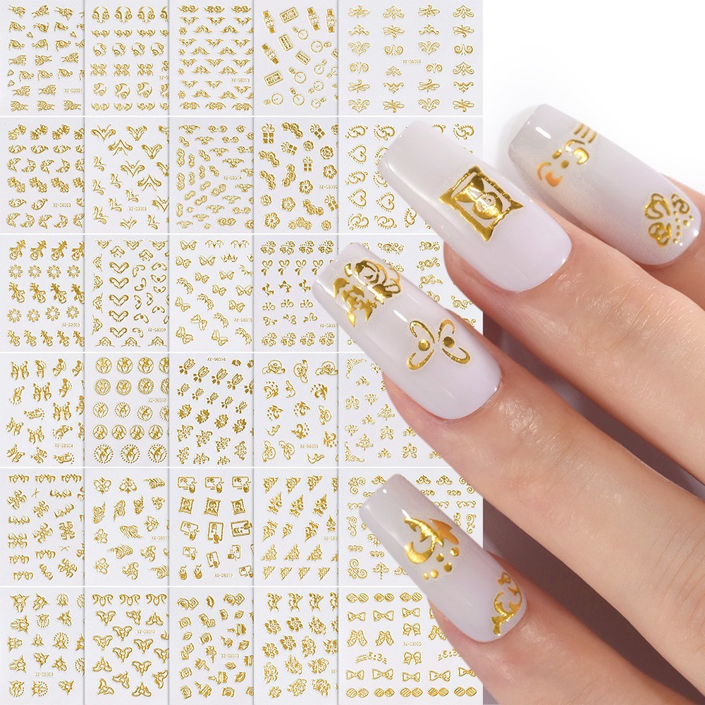 30Pcs Set Nail Art Stickers Decal Flower Lace Rose Heart Slider Manicure N383