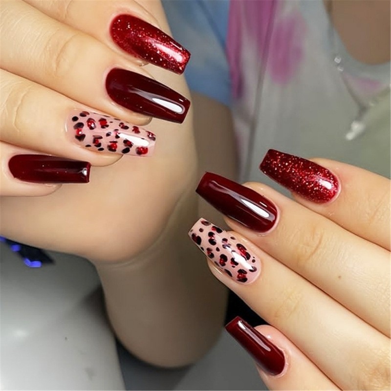 24x Valentines Day False Nail French Cats Eye Press On Nail on Nail
