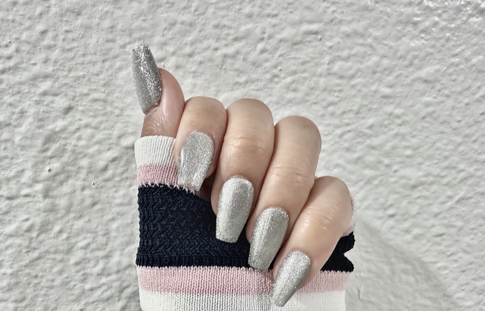 press on nails handmade Sliver Multi Glitz Medium Coffin S M L